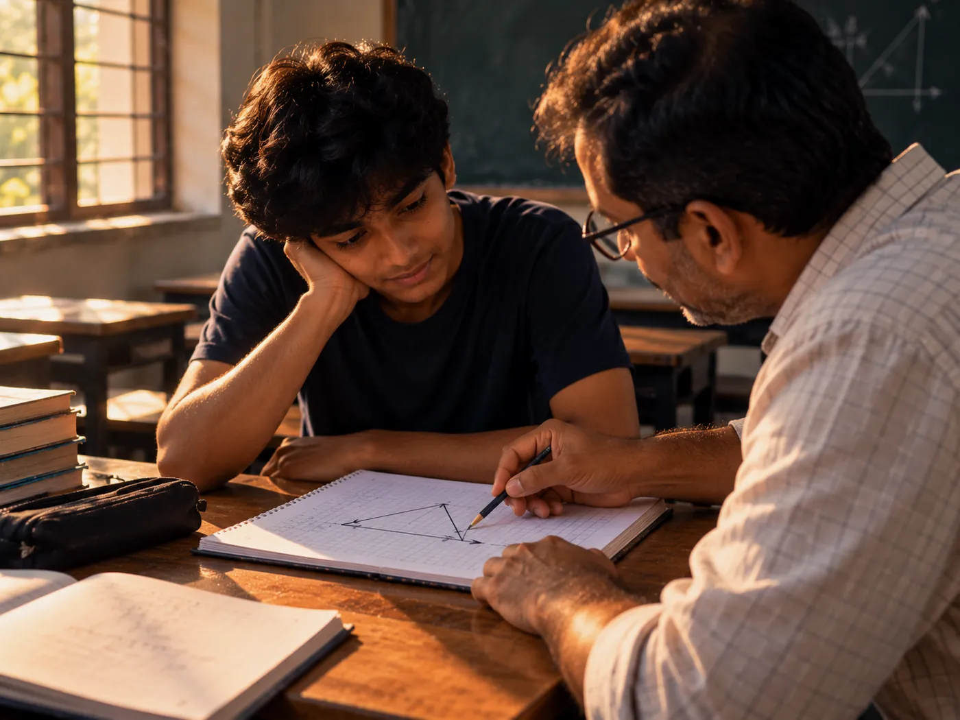 A teacher clearing a student’s doubt one-on-one